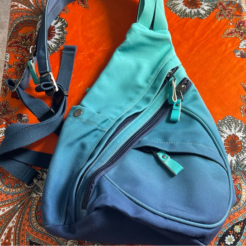 KL 928 Teal Navy Canvas Teardrop Sling Bag Backpack
